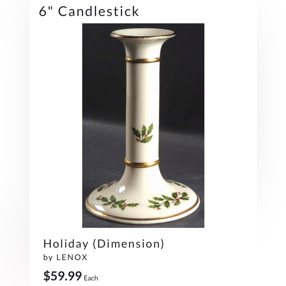 Lenox Holiday Christmas Candlesticks Set of 2 – 6” Porcelain with Gold Trim - Picture 4 of 4